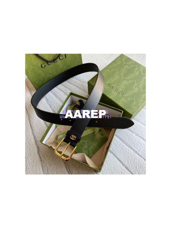 Replica Gucci Smooth Leather Belt with square buckle and Interlocking G 673921 18