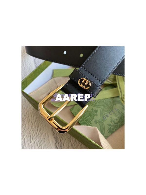 Replica Gucci Smooth Leather Belt with square buckle and Interlocking G 673921 19