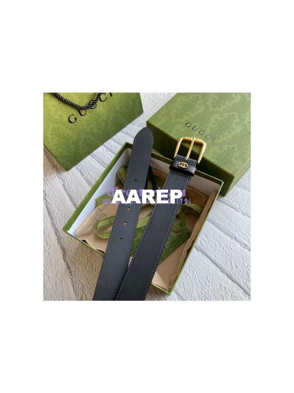 Replica Gucci Smooth Leather Belt with square buckle and Interlocking G 673921 20