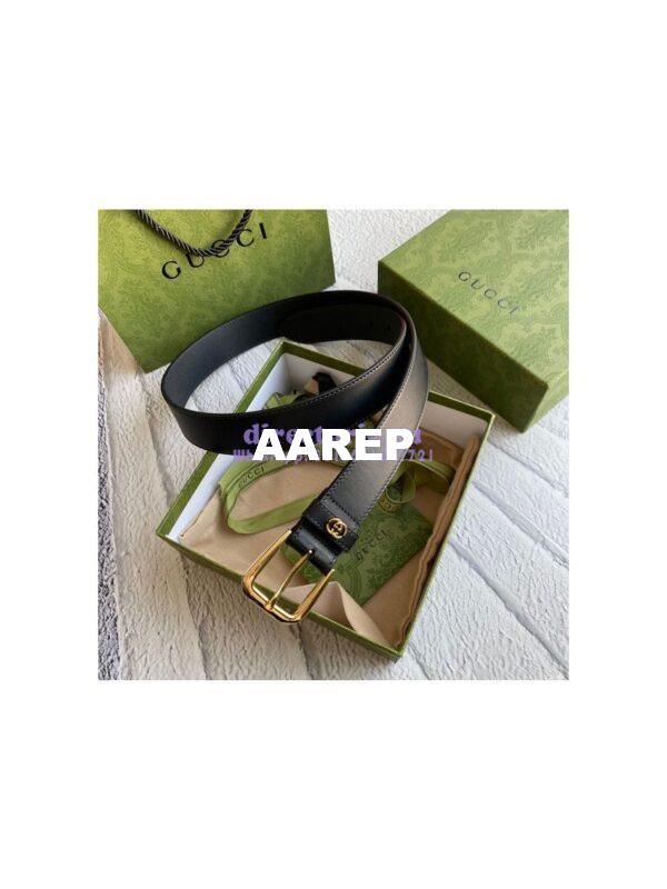 Replica Gucci Smooth Leather Belt with square buckle and Interlocking G 673921 22