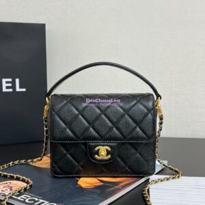 Replica Chanel 24K Flap Bag With Top Handle Grained Shiny Calfskin AS5165 Black
