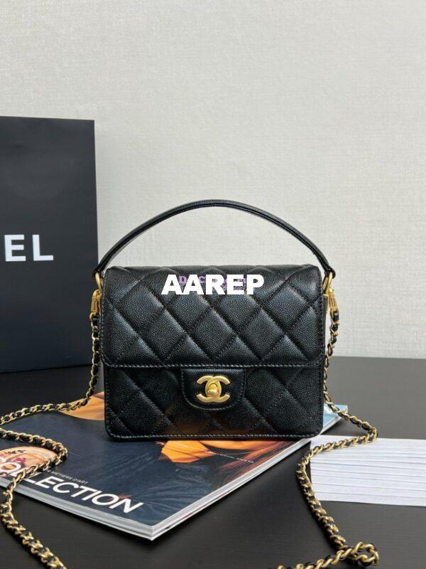 Replica Chanel 24K Flap Bag With Top Handle Grained Shiny Calfskin AS5165 Black