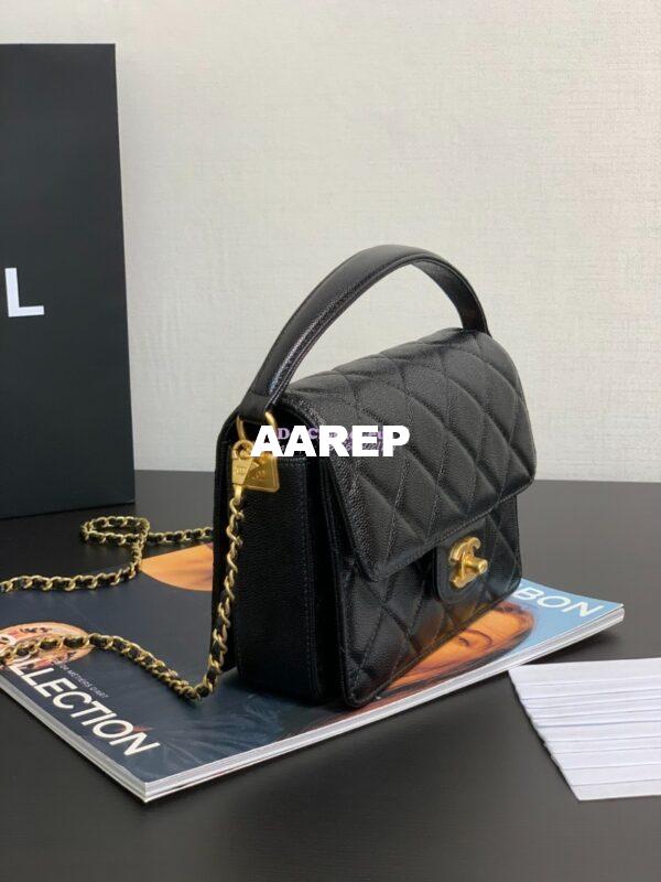 Replica Chanel 24K Flap Bag With Top Handle Grained Shiny Calfskin AS5165 Black 3