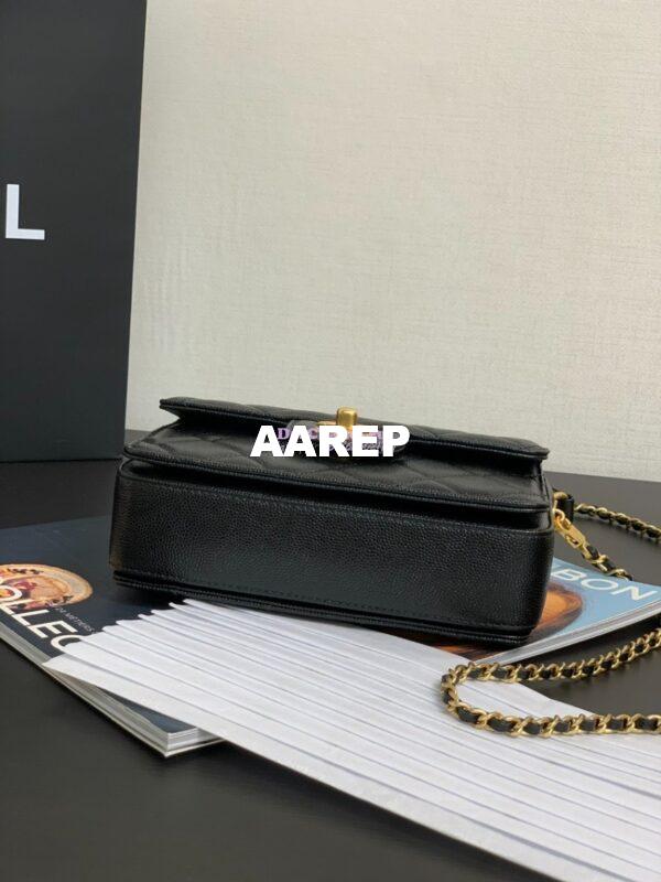 Replica Chanel 24K Flap Bag With Top Handle Grained Shiny Calfskin AS5165 Black 9