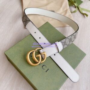 Replica Gucci GG Belt with Double G Buckle 625839 White