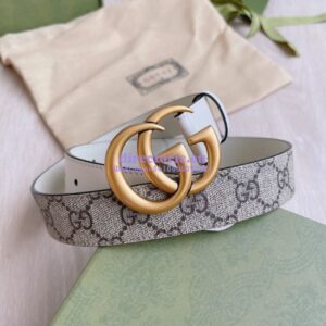 Replica Gucci GG Belt with Double G Buckle 625839 White 2
