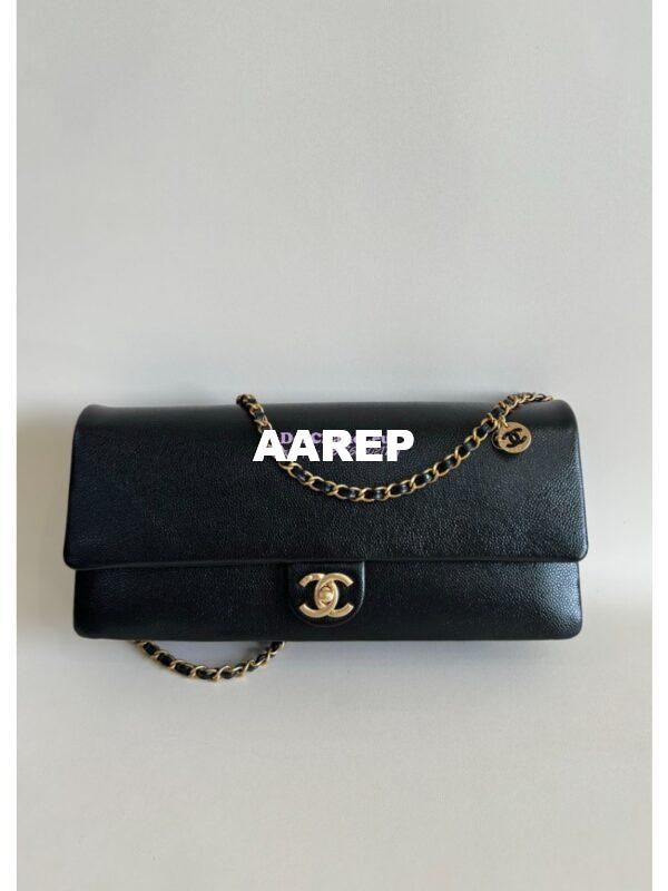 Replica Chanel 24K Maxi Clutch Bag Grained Shiny Calfskin AS5182 Black