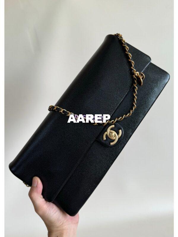 Replica Chanel 24K Maxi Clutch Bag Grained Shiny Calfskin AS5182 Black 2