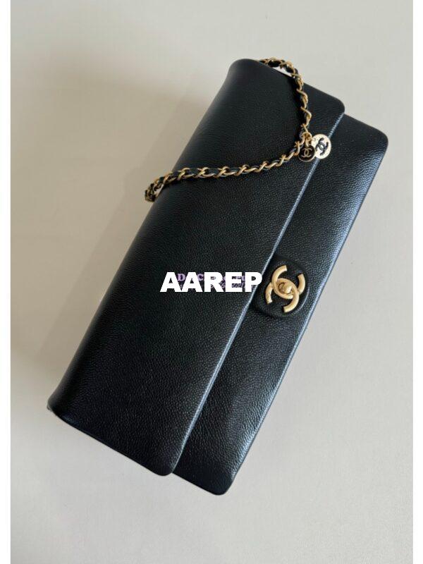 Replica Chanel 24K Maxi Clutch Bag Grained Shiny Calfskin AS5182 Black 3
