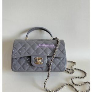 Replica Chanel Mini Flap Bag With Top Handle AS2431 in Patent Calfskin Grey with Light Gold Hardware 2