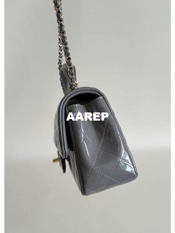 Replica Chanel Mini Flap Bag With Top Handle AS2431 in Patent Calfskin Grey with Light Gold Hardware 6
