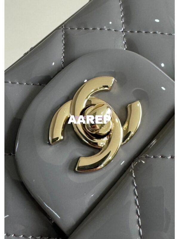 Replica Chanel Mini Flap Bag With Top Handle AS2431 in Patent Calfskin Grey with Light Gold Hardware 7