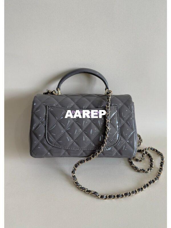 Replica Chanel Mini Flap Bag With Top Handle AS2431 in Patent Calfskin Grey with Light Gold Hardware 8