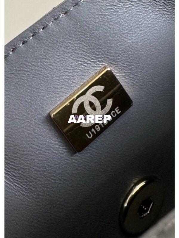 Replica Chanel Mini Flap Bag With Top Handle AS2431 in Patent Calfskin Grey with Light Gold Hardware 11
