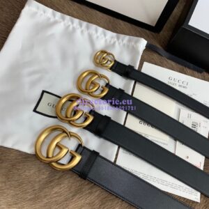 Replica Gucci Leather Belt With Double G Buckle 400593 Black 2