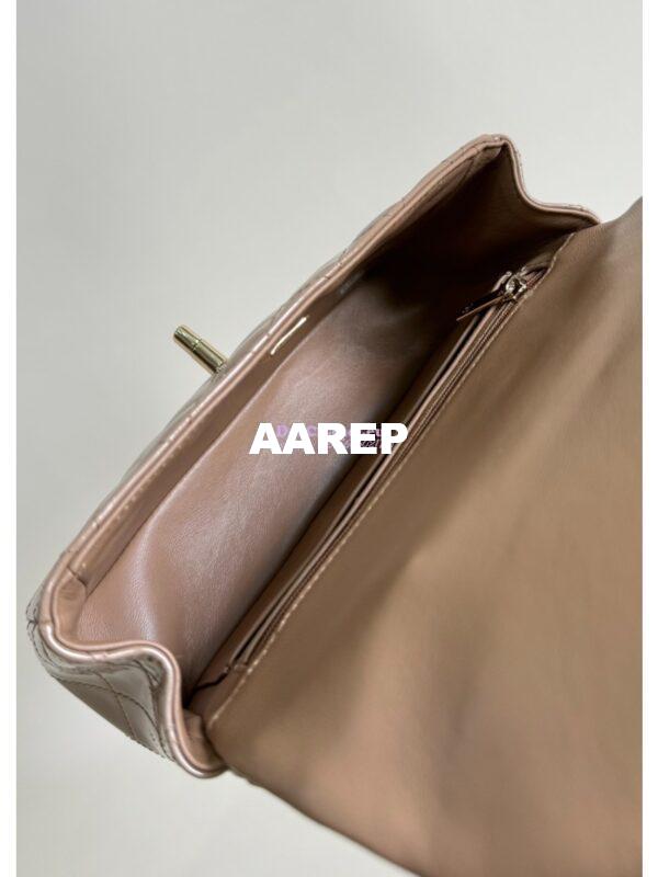 Replica Chanel Mini Flap Bag With Top Handle AS2431 in Patent Calfskin Dark Beige with Light Gold Hardware 10