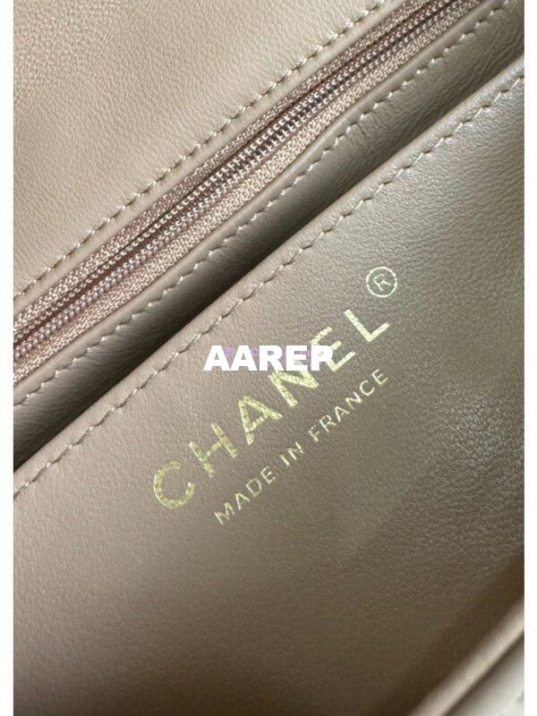 Replica Chanel Mini Flap Bag With Top Handle AS2431 in Patent Calfskin Dark Beige with Light Gold Hardware 11