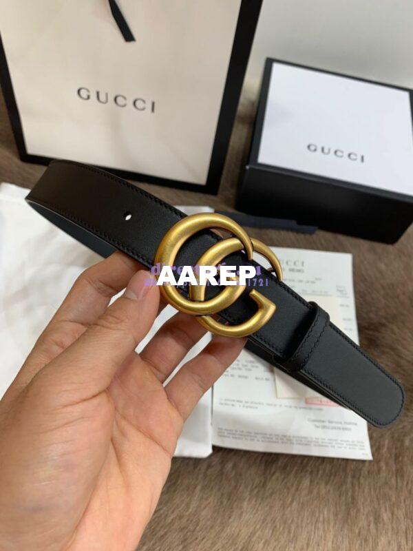 Replica Gucci Leather Belt With Double G Buckle 400593 Black 8