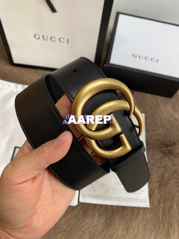 Replica Gucci Leather Belt With Double G Buckle 400593 Black 14