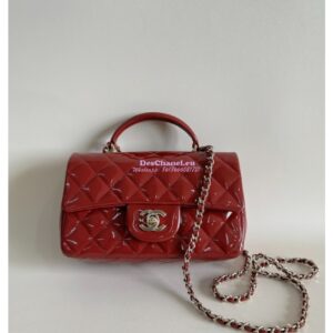 Replica Chanel Mini Flap Bag With Top Handle AS2431 in Patent Calfskin Burgundy with Light Gold Hardware 2