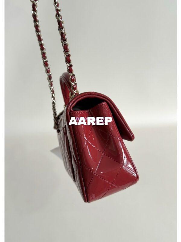 Replica Chanel Mini Flap Bag With Top Handle AS2431 in Patent Calfskin Burgundy with Light Gold Hardware 5