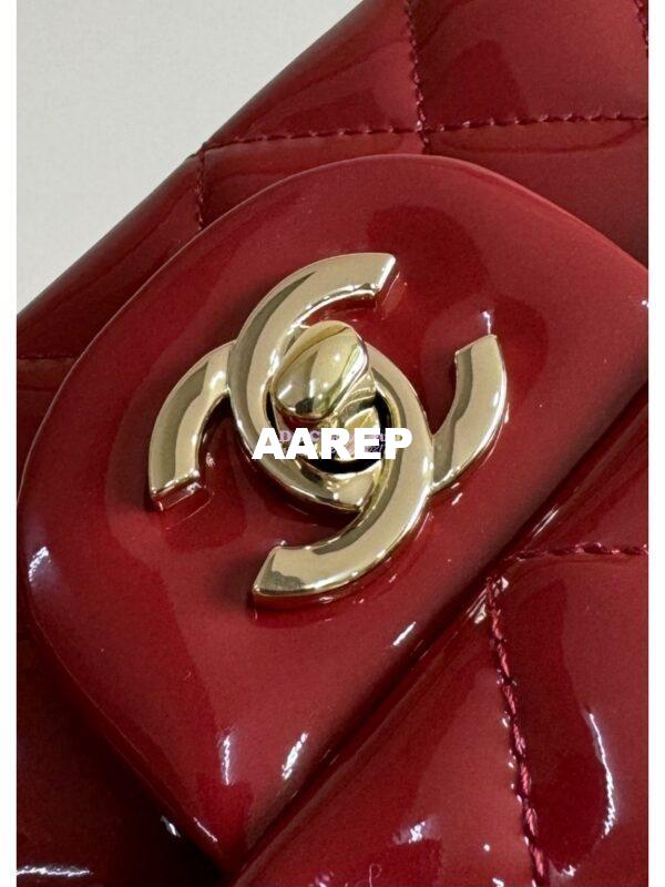 Replica Chanel Mini Flap Bag With Top Handle AS2431 in Patent Calfskin Burgundy with Light Gold Hardware 6