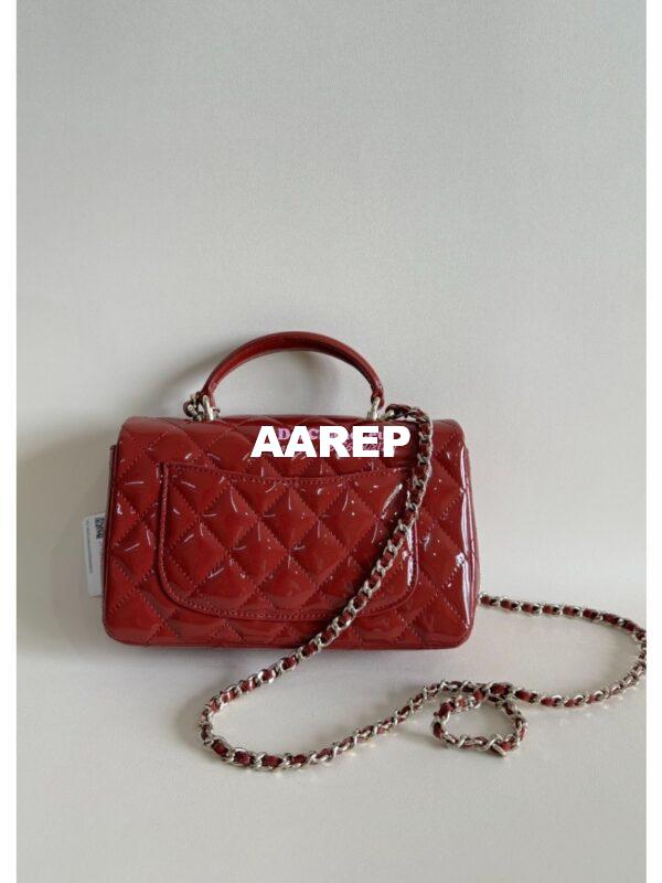 Replica Chanel Mini Flap Bag With Top Handle AS2431 in Patent Calfskin Burgundy with Light Gold Hardware 7