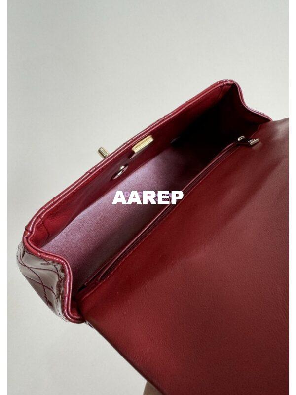 Replica Chanel Mini Flap Bag With Top Handle AS2431 in Patent Calfskin Burgundy with Light Gold Hardware 8