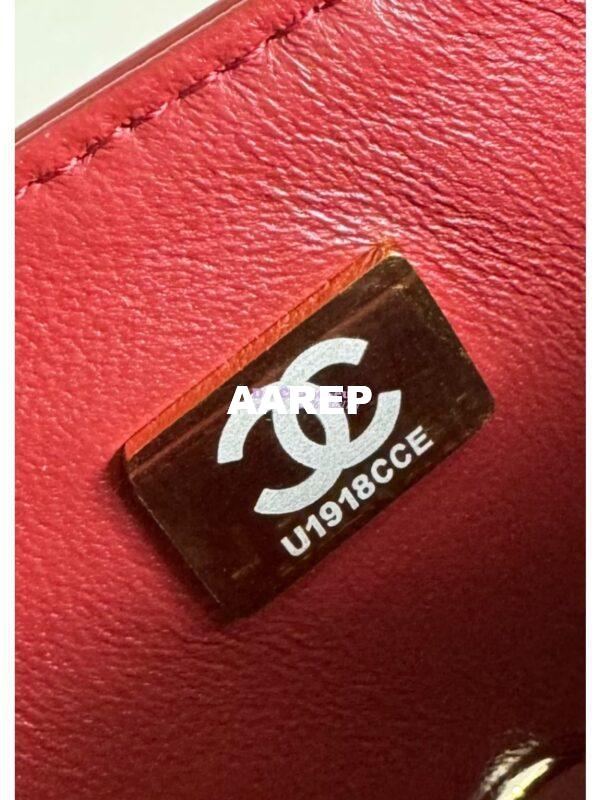 Replica Chanel Mini Flap Bag With Top Handle AS2431 in Patent Calfskin Burgundy with Light Gold Hardware 10