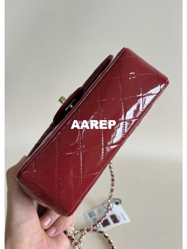 Replica Chanel Mini Flap Bag With Top Handle AS2431 in Patent Calfskin Burgundy with Light Gold Hardware 11