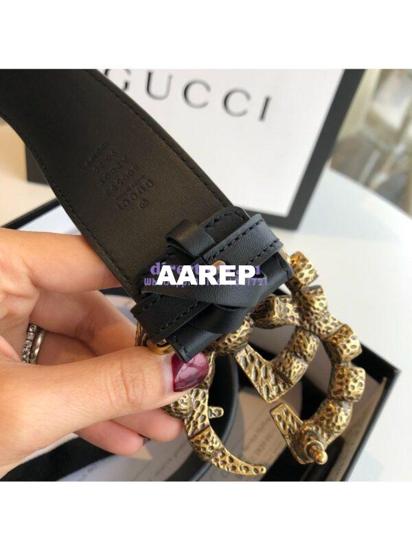 Replica Gucci Black Leather belt with Multicolour Crystals Embellished Double G 453260 3