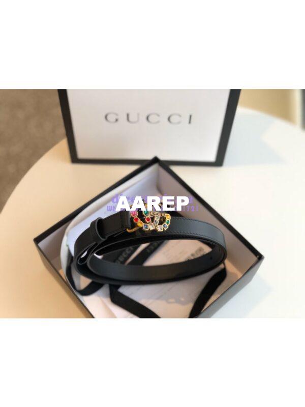 Replica Gucci Black Leather belt with Multicolour Crystals Embellished Double G 453260 5