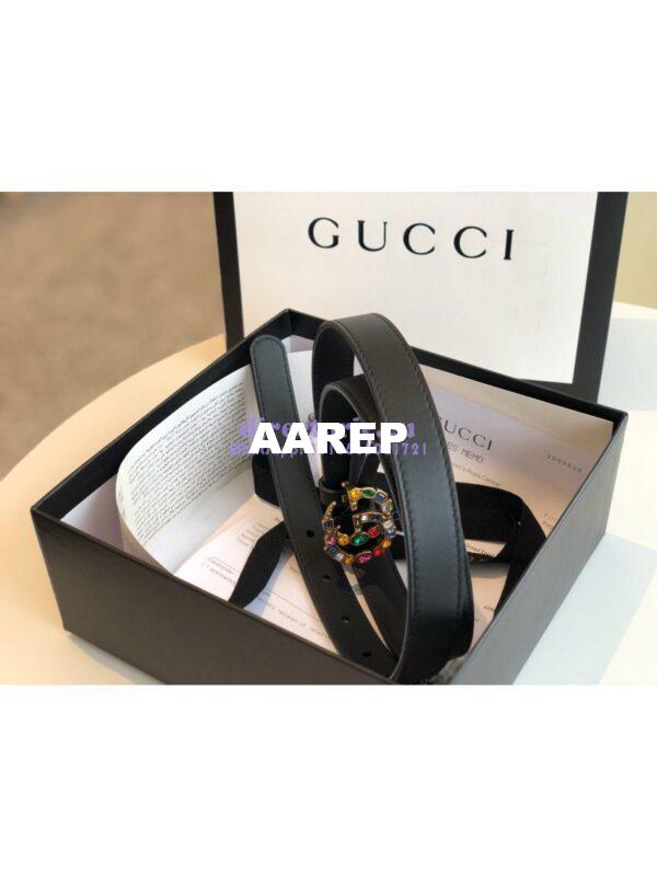 Replica Gucci Black Leather belt with Multicolour Crystals Embellished Double G 453260 7