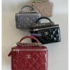 Replica Chanel Mini Flap Bag With Top Handle AS2431 in Patent Calfskin Burgundy with Light Gold Hardware