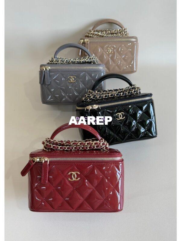 Replica Chanel New 24A Glossy Calfskin Vanity With Chain and Top Handle AP2199 Burgundy 3