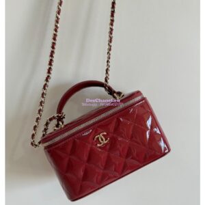 Replica Chanel New 24A Glossy Calfskin Vanity With Chain and Top Handle AP2199 Burgundy 2