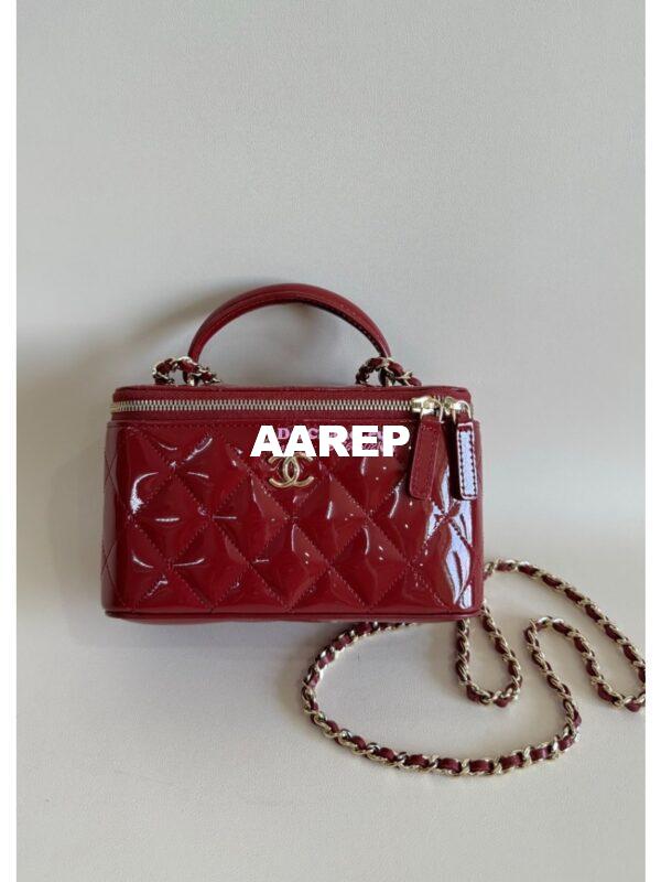 Replica Chanel New 24A Glossy Calfskin Vanity With Chain and Top Handle AP2199 Burgundy 5