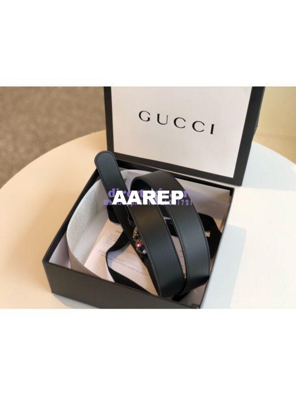Replica Gucci Black Leather belt with Multicolour Crystals Embellished Double G 453260 12