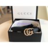 Replica Gucci Black Leather belt with Multicolour Crystals Embellished Double G 453260