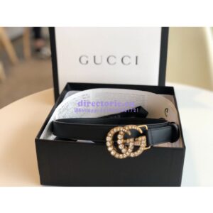 Replica Gucci Black Leather belt with Crystals Double G 453260