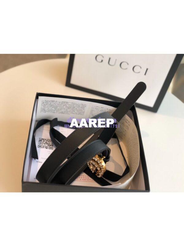 Replica Gucci Black Leather belt with Crystals Double G 453260 3