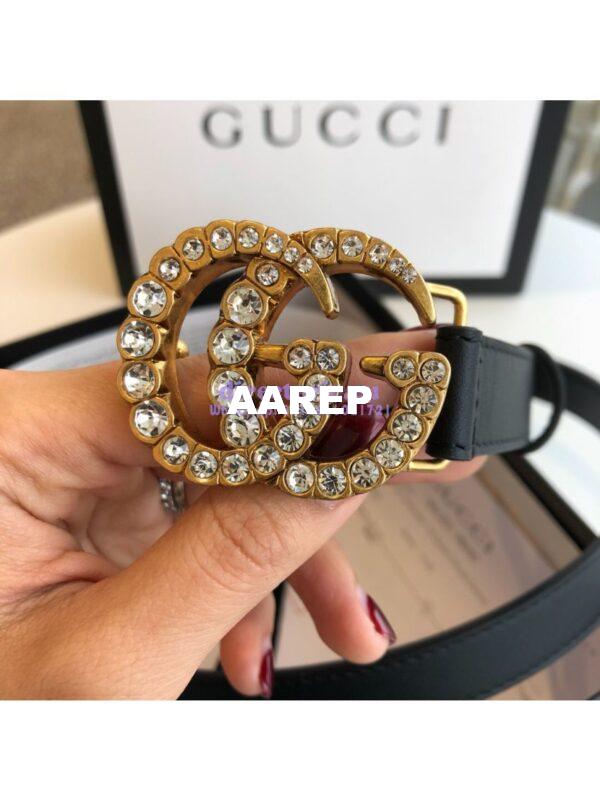 Replica Gucci Black Leather belt with Crystals Double G 453260 4