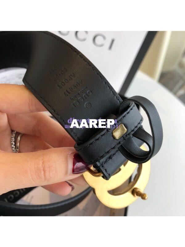 Replica Gucci Black Leather belt with Crystals Double G 453260 8
