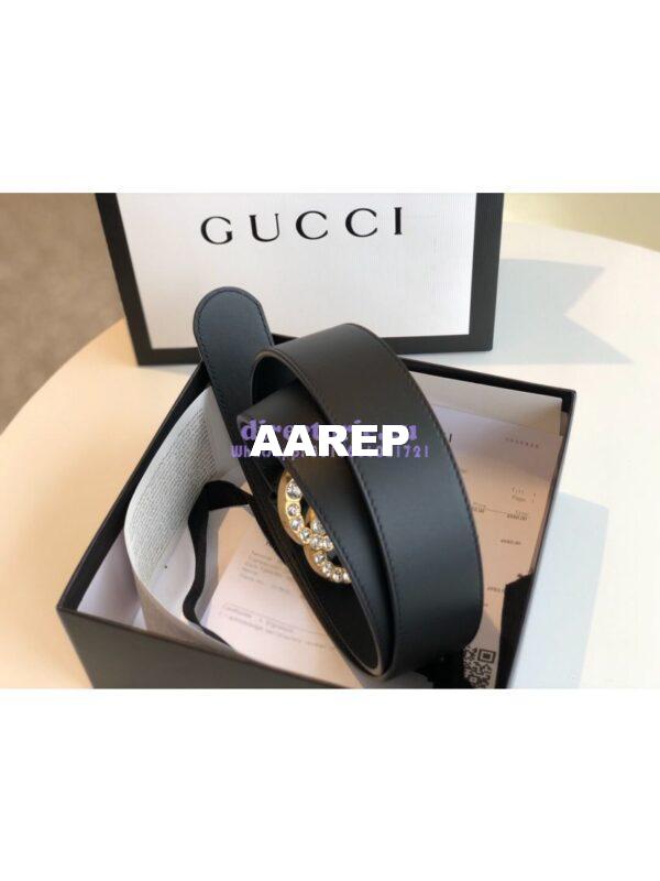 Replica Gucci Black Leather belt with Crystals Double G 453260 12