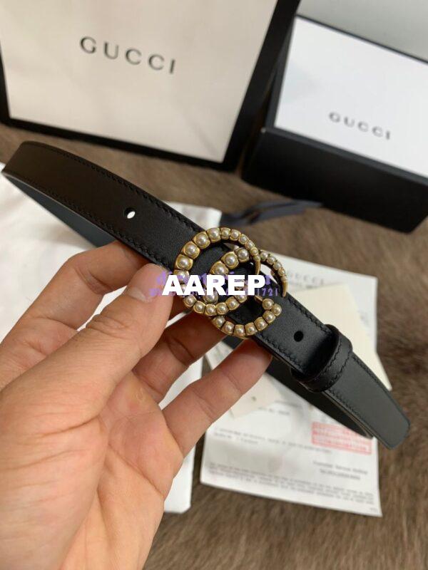 Replica Gucci Black Leather belt with pearl Double G 453260 2