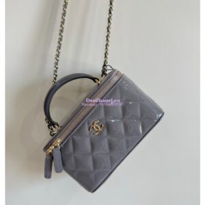 Replica Chanel New 24A Glossy Calfskin Vanity With Chain and Top Handle AP2199 Grey 2