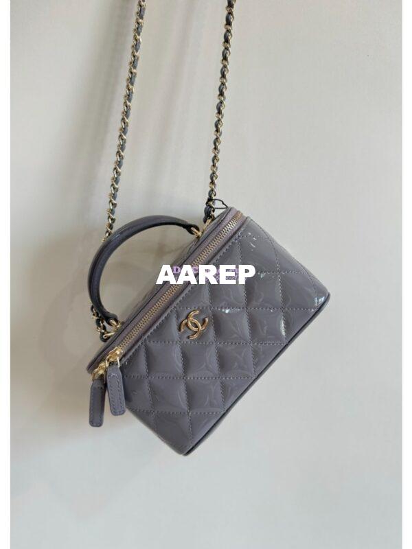 Replica Chanel New 24A Glossy Calfskin Vanity With Chain and Top Handle AP2199 Grey 4