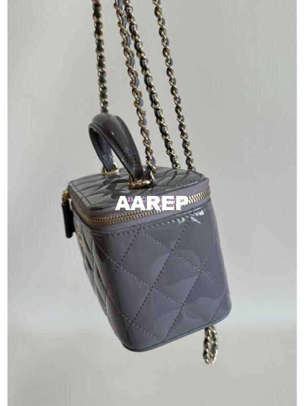 Replica Chanel New 24A Glossy Calfskin Vanity With Chain and Top Handle AP2199 Grey 5
