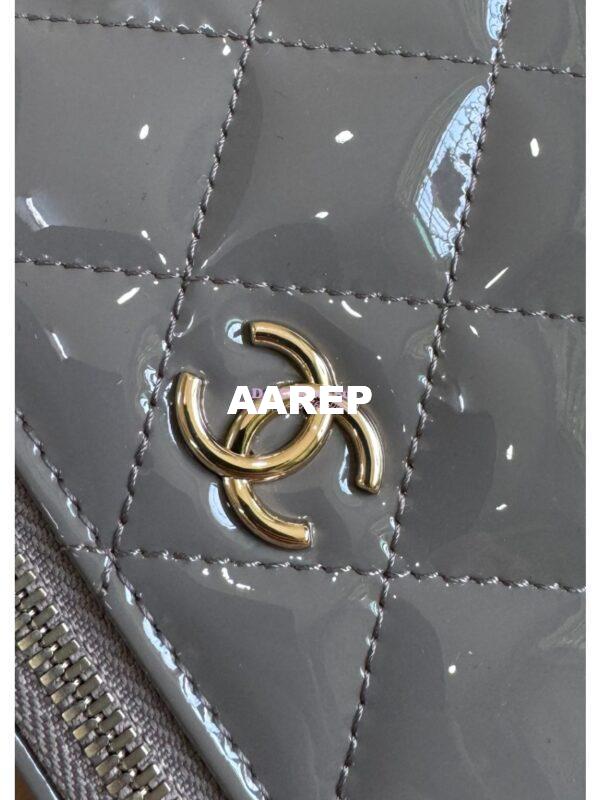 Replica Chanel New 24A Glossy Calfskin Vanity With Chain and Top Handle AP2199 Grey 6