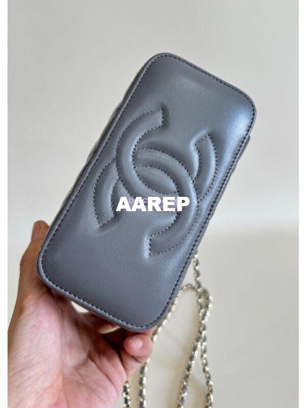 Replica Chanel New 24A Glossy Calfskin Vanity With Chain and Top Handle AP2199 Grey 7